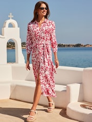 Sosandar Red Baroque Shirt Dress - Image 2 of 4
