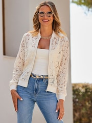 Sosandar Natural Luxe Lace Bomber Jacket - Image 1 of 5