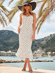 Sosandar White Spot Print Button Detailing Ruffle Hem Dress - Image 4 of 5