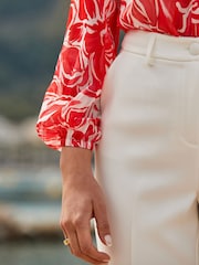 Sosandar Pink Tropical Print Ruffle Front Blouse - Image 5 of 5
