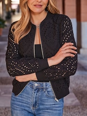 Sosandar Black Broderie Bomber Jacket - Image 3 of 4