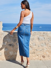 Sosandar Blue Longline Denim Midi Skirt - Image 4 of 4