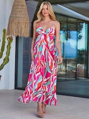 Sosandar Pink Paradise Print Tiered Hem Sunshine Maxi Dress - Image 3 of 5