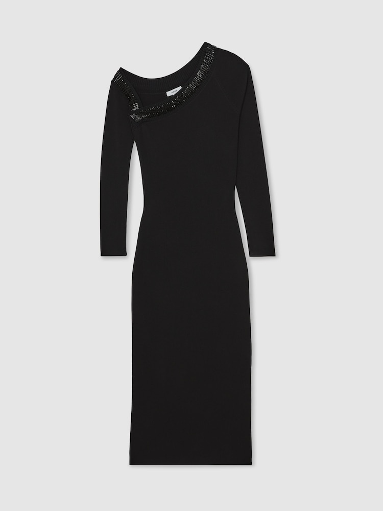 Reiss Black Zaide Bead-Detail Off-Shoulder Knit Dress - Image 2 of 6