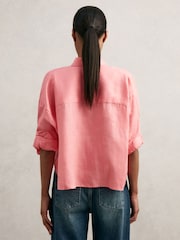 Reiss Pink Solena Oversize Linen Cropped Shirt - Image 5 of 6