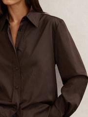 Reiss Chocolate Brown Lottie Cotton-Sateen Folded-Cuff Shirt - Image 3 of 7