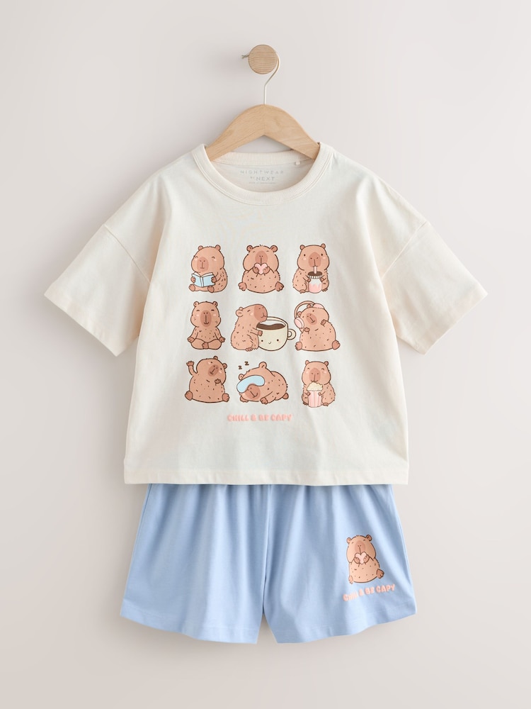 Pink/Choc Capybara Print Short Pyjamas 3 Pack (3-16yrs) - Image 2 of 8