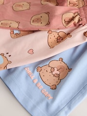 Pink/Choc Capybara Print Short Pyjamas 3 Pack (3-16yrs) - Image 6 of 8