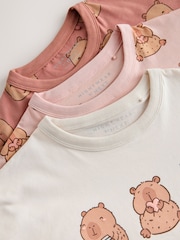Pink/Choc Capybara Print Short Pyjamas 3 Pack (3-16yrs) - Image 7 of 8
