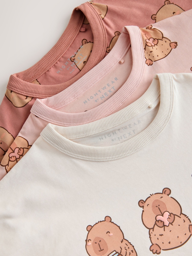 Pink/Choc Capybara Print Short Pyjamas 3 Pack (3-16yrs) - Image 7 of 7