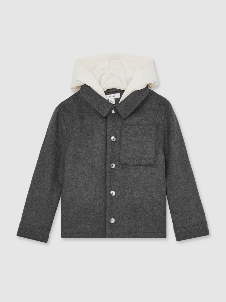 Reiss Charcoal Benjamin Wool-Blend Detachable-Hood Overshirt - Image 2 of 5