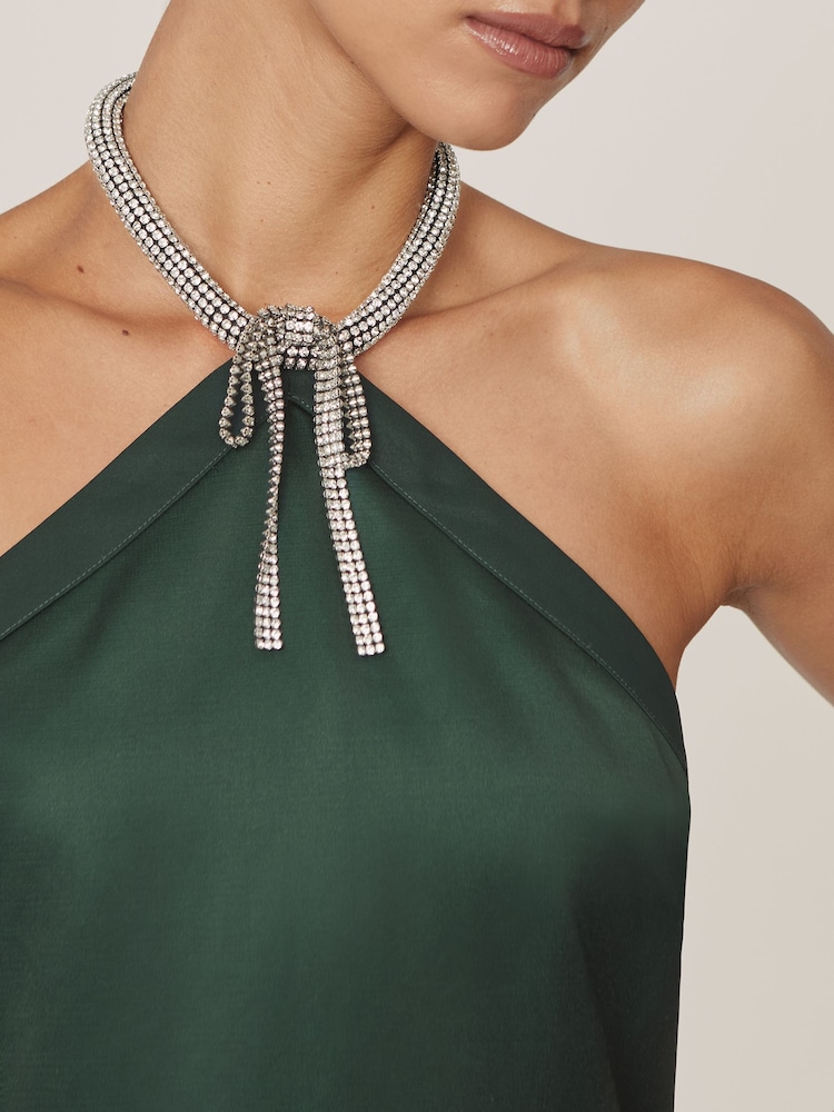 Reiss Sina - Green Sina Satin Crystal-necklace Mini Dress, 8