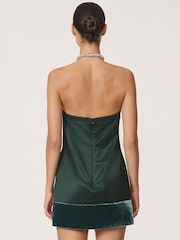 Reiss Green Sina Satin Crystal-Necklace Mini Dress - Image 5 of 6
