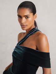 Reiss Teal Green Daria Velvet One-Shoulder Wide-Leg Jumpsuit - Image 4 of 6