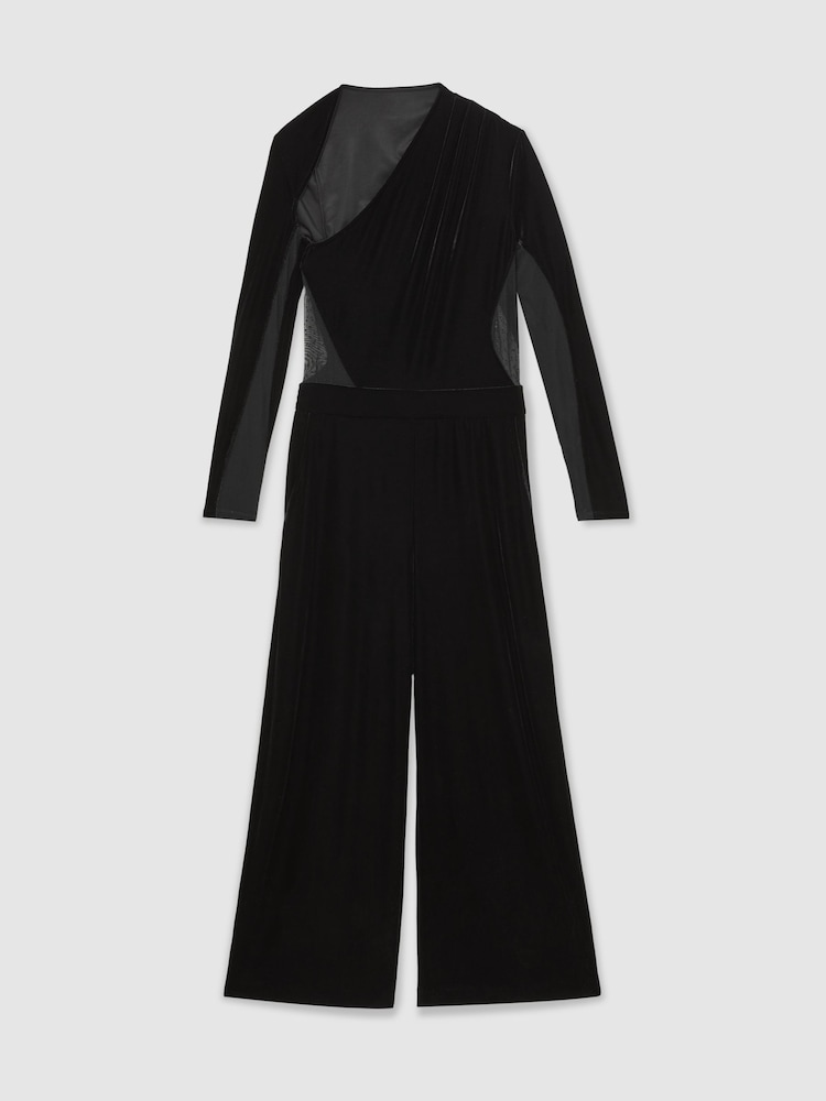 Reiss Black Karolina Velvet Sheer-Panel Wide-Leg Jumpsuit - Image 2 of 6