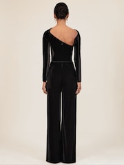 Reiss Black Karolina Velvet Sheer-Panel Wide-Leg Jumpsuit - Image 5 of 6