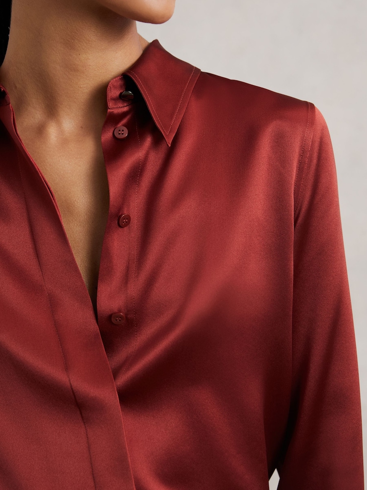 Reiss Ameira Silk-Satin Concealed-Placket Shirt - Imagem 1 de 6