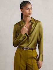 Reiss Ameira Silk-Satin Concealed-Placket Shirt - Imagem 1 de 6