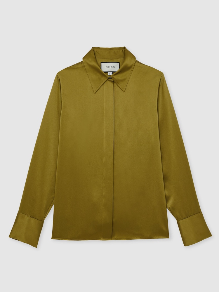 Reiss Ameira Silk-Satin Concealed-Placket Shirt - Imagem 2 de 6