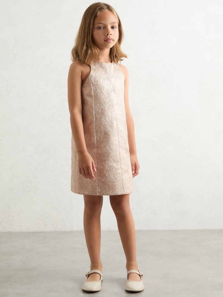 Reiss Silver Celia 3-9 yrs Metallic Jacquard Shift Dress - Image 1 of 4
