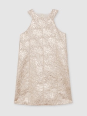 Reiss Silver Celia 3-9 yrs Metallic Jacquard Shift Dress - Image 2 of 4