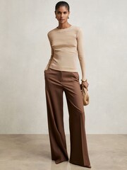 Reiss Camel Tessa Cotton Long-Sleeve Ruched T-Shirt with Stretch - Image 3 of 5