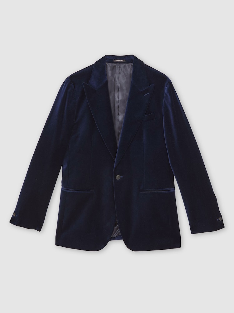 Reiss Bright Blue Apsara Single-Breasted Velvet Tailored-Fit Blazer - Image 2 of 7 Reiss Bright Blue Apsara Single-Breasted Velvet Tailored-Fit Blazer - Image 2 of 7