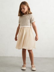 Reiss Champagne Bee 3-9 yrs Sequin-Top Chiffon-Skirt Dress - Image 3 of 4
