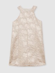Reiss Silver Celia 9-13 yrs Metallic Jacquard Shift Dress - Image 2 of 4