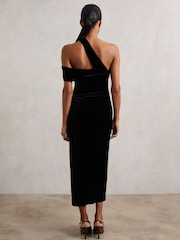 Reiss Black Dalia Velvet One-Shoulder Midi Dress - Image 5 of 6