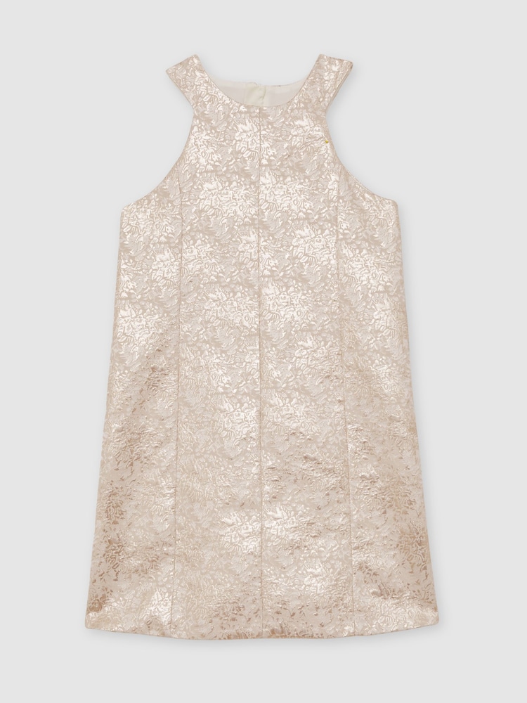 Reiss Silver Celia 13-14 yrs Metallic Jacquard Shift Dress - Image 1 of 4