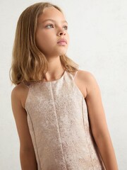 Reiss Silver Celia 13-14 yrs Metallic Jacquard Shift Dress - Image 3 of 4