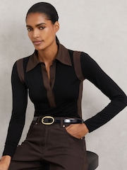 Reiss Black/Chocolate Brown Denise Shirt - Image 1 of 6