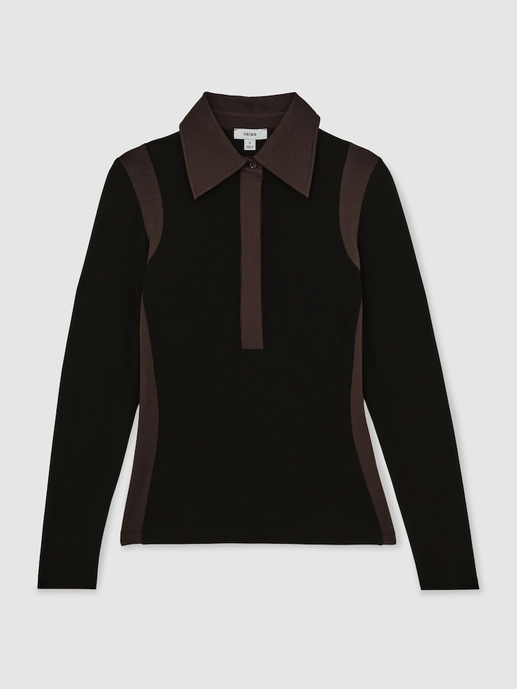 Reiss Black/Chocolate Brown Denise Shirt - Image 2 of 6 Reiss Black/Chocolate Brown Denise Shirt - Image 2 of 6