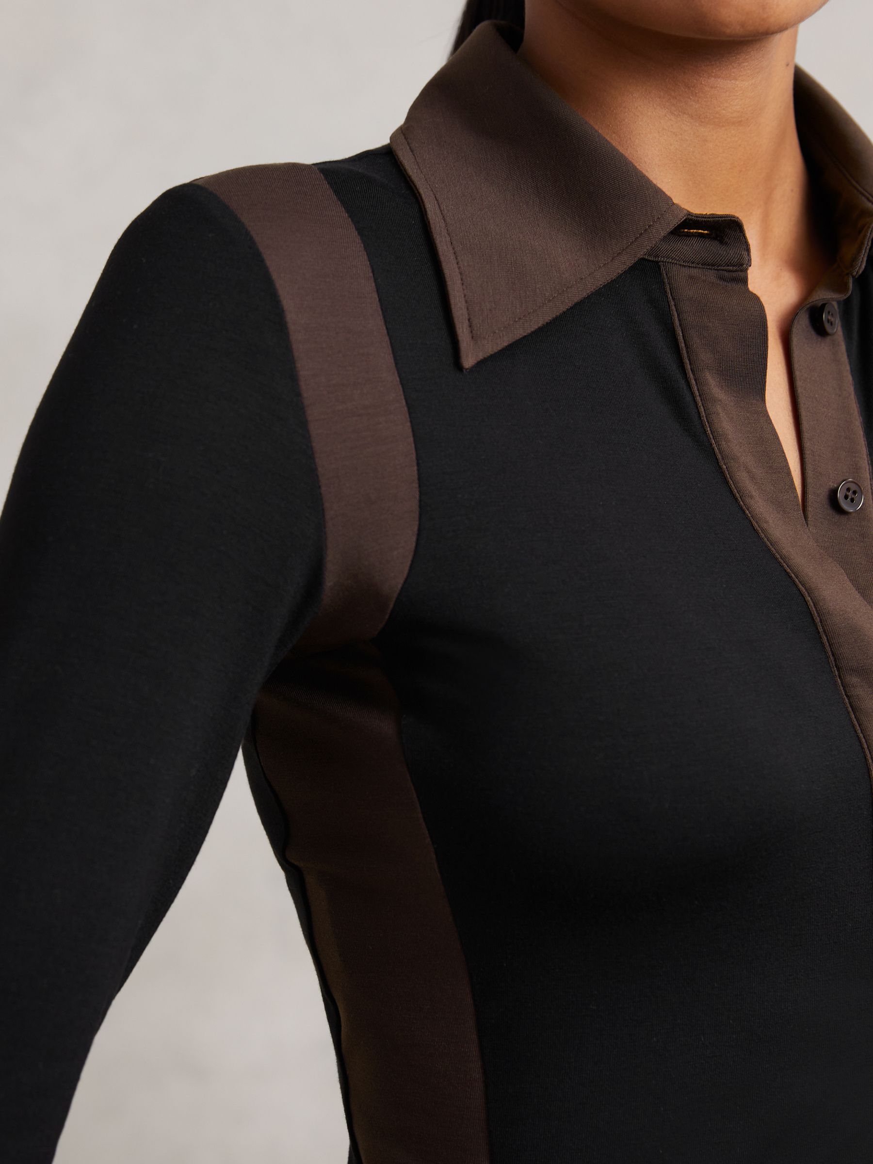 Buy Reiss Black/Chocolate Brown Denise Jersey Colour-Block