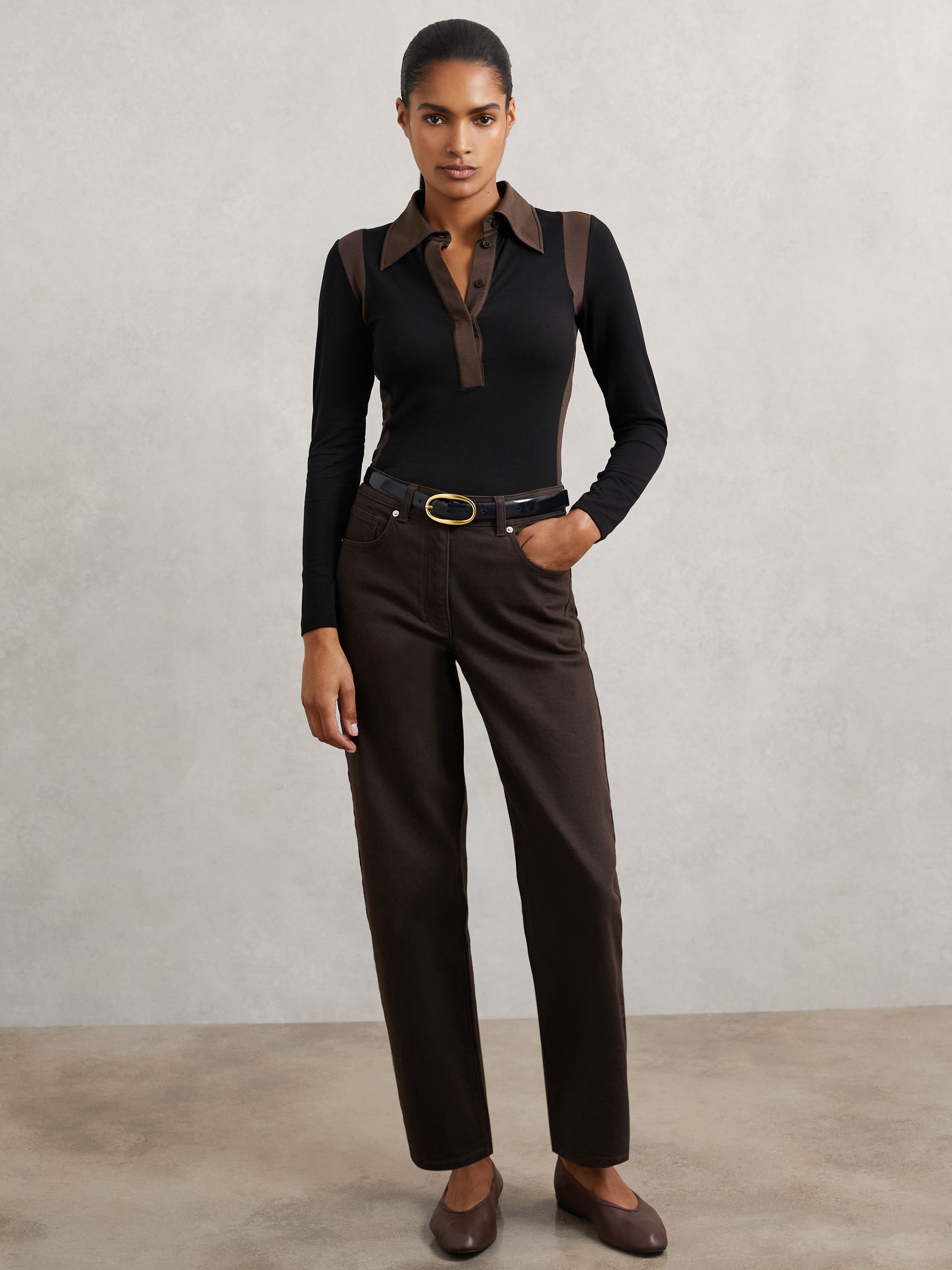 Buy Reiss Black/Chocolate Brown Denise Jersey Colour-Block