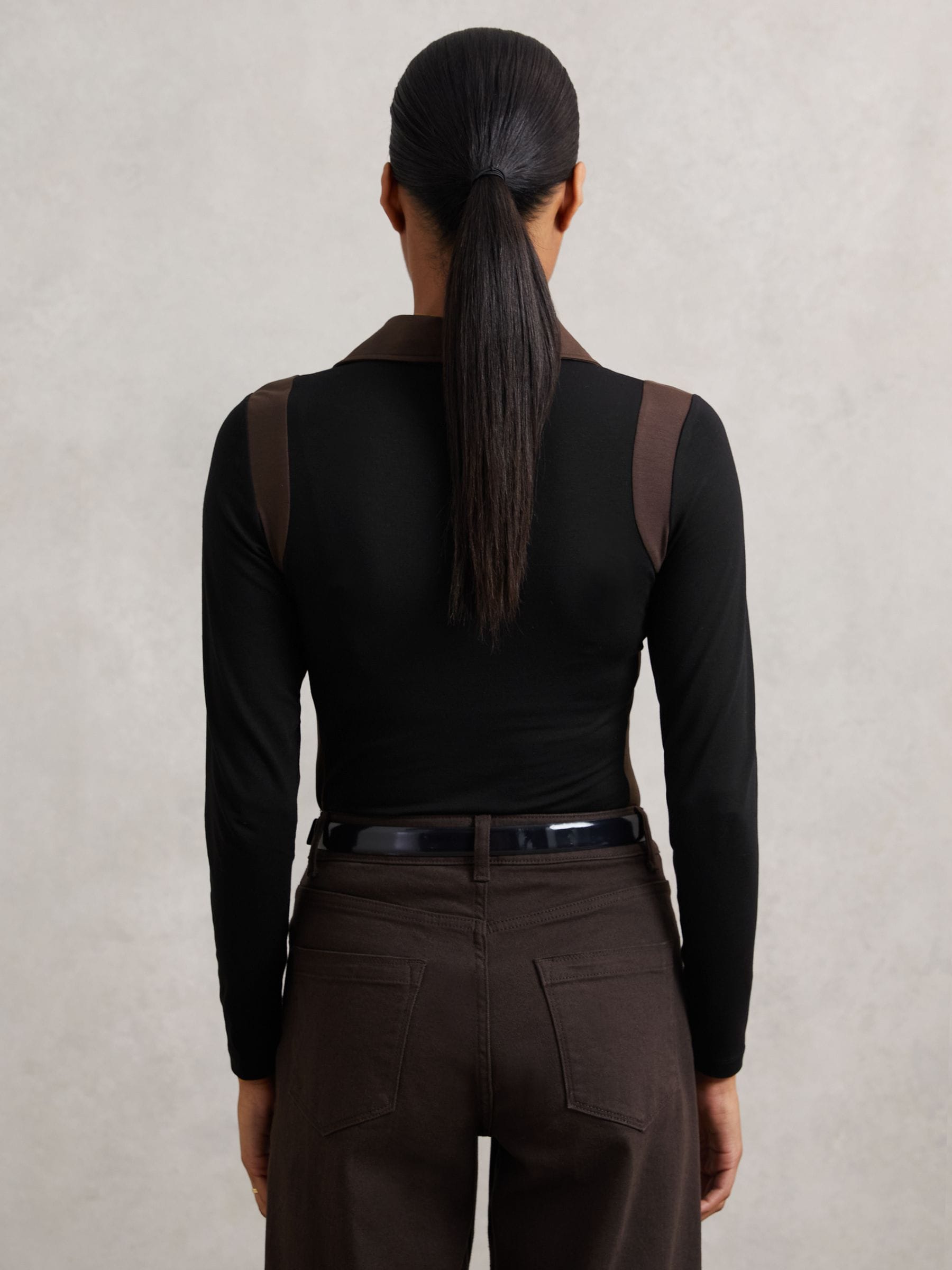 Buy Reiss Black/Chocolate Brown Denise Jersey Colour-Block