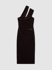 Reiss Burgundy Dalia Velvet One-Shoulder Midi Dress - Image 2 of 6