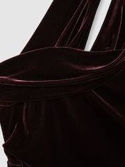 Reiss Burgundy Dalia Velvet One-Shoulder Midi Dress - Image 6 of 6