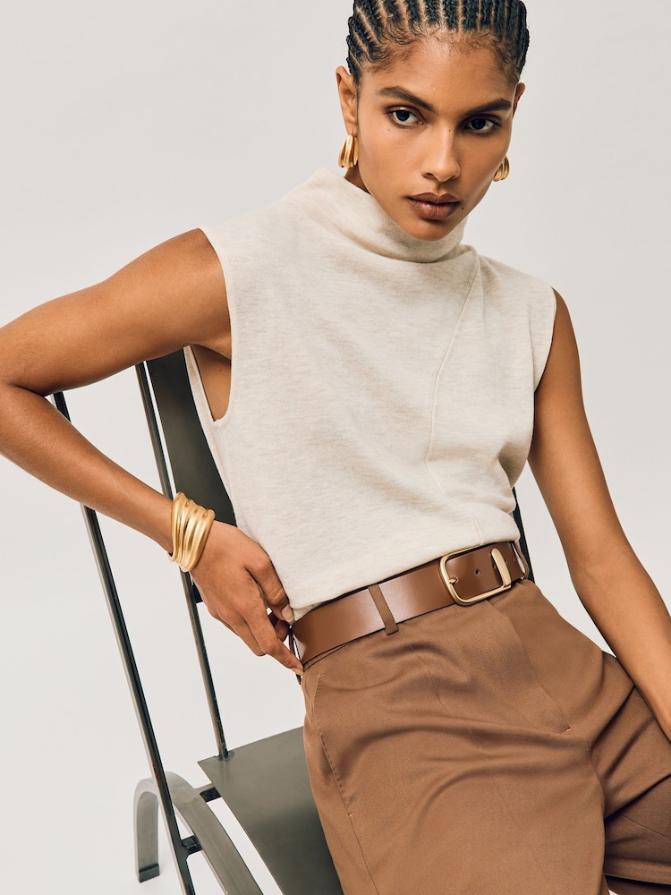 Reiss Tan Iyla Leather Half-Keeper Belt - Image 1 of 5