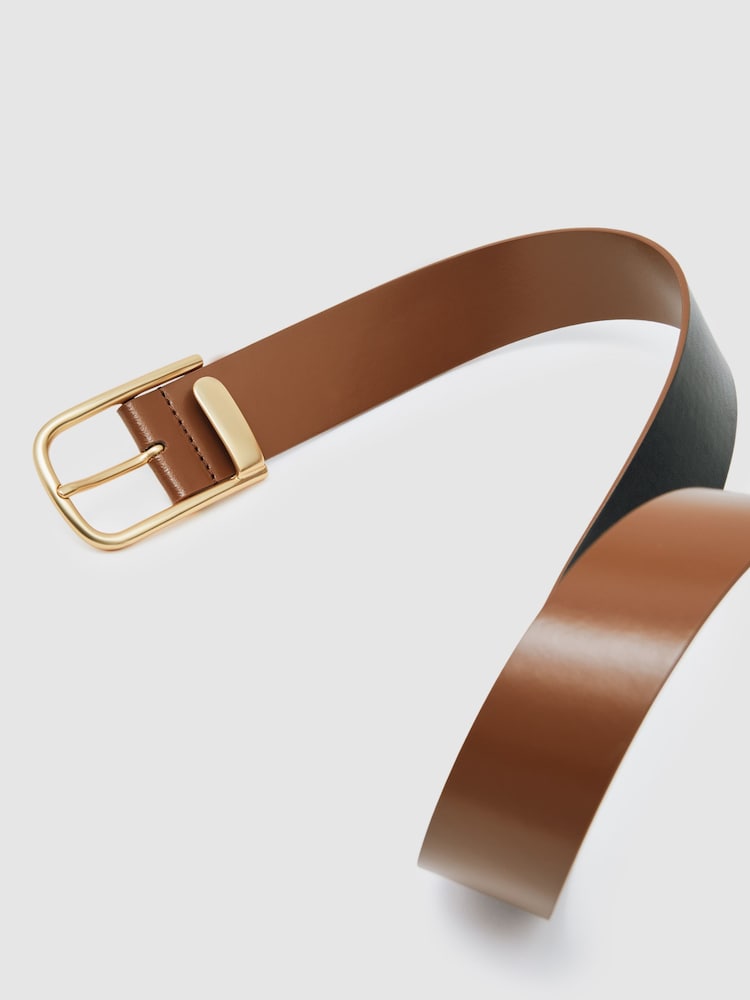 Reiss Tan Iyla Leather Half-Keeper Belt - Image 5 of 5