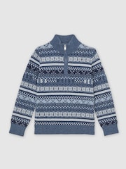Reiss Airforce Blue Barkley Wool-Blend Fair Isle Jumper With Cashmere - Image 1 of 4