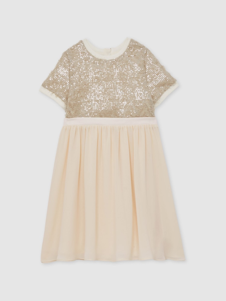 Reiss Champagne Bee 13-14 yrs Sequin-Top Chiffon-Skirt Dress - Image 1 of 4