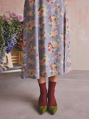 Cath Kidston Lilac Purple Violet Floral Bunches Viscose Slit Front Bow Fit and Flare Midi Dress - Image 6 of 7
