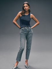 Navy Ribbed Racer Tank - Image 1 of 3
