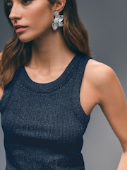 Navy Ribbed Racer Tank - Image 3 of 3