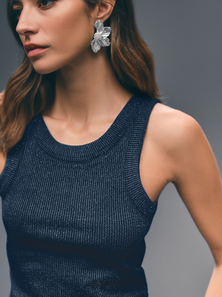 Navy Ribbed Racer Tank - Image 3 of 3