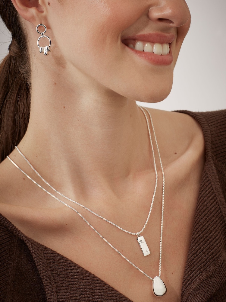 Estella Bartlett Silver Tone Waterproof Teardrop Pendant Necklace - Image 4 of 4 Estella Bartlett Silver Tone Waterproof Teardrop Pendant Necklace - Image 4 of 4