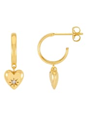 Estella Bartlett Gold Tone Puffed Heart Hoop Earrings with Pave Star - Image 1 of 4