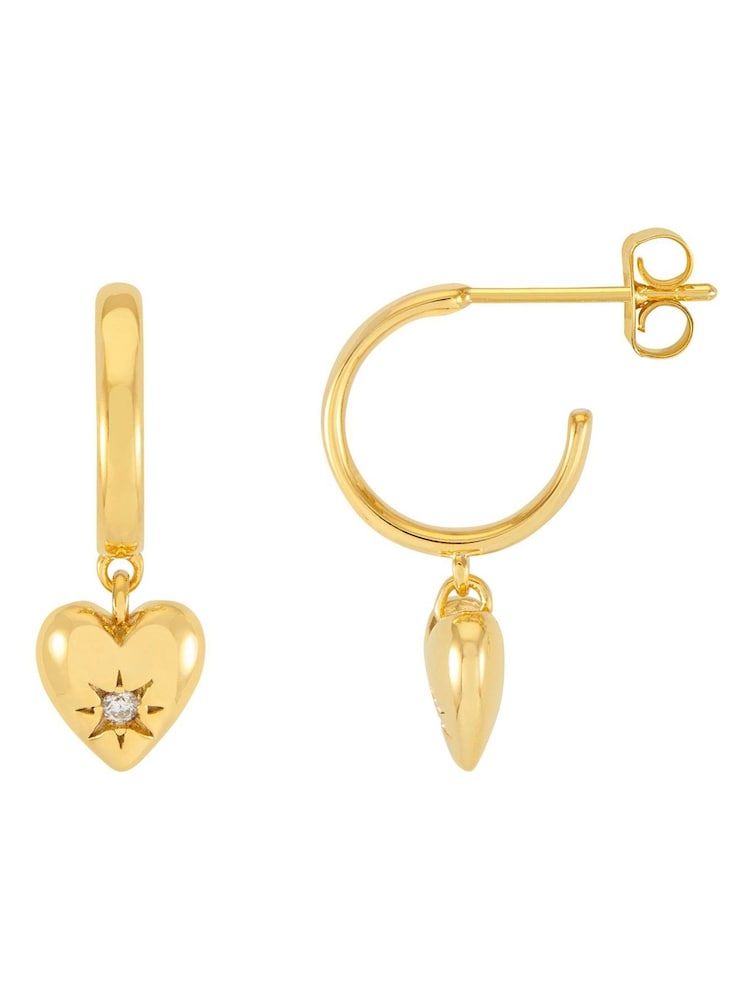 Estella Bartlett Gold Tone Puffed Heart Hoop Earrings with Pave Star - Image 1 of 4 Estella Bartlett Gold Tone Puffed Heart Hoop Earrings with Pave Star - Image 1 of 4